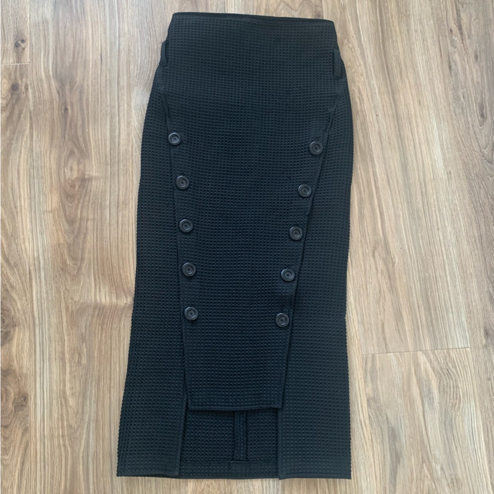 A.W.A.K.E Mode Faille Button Detailed Pencil Black Waffle Skirt Size 35